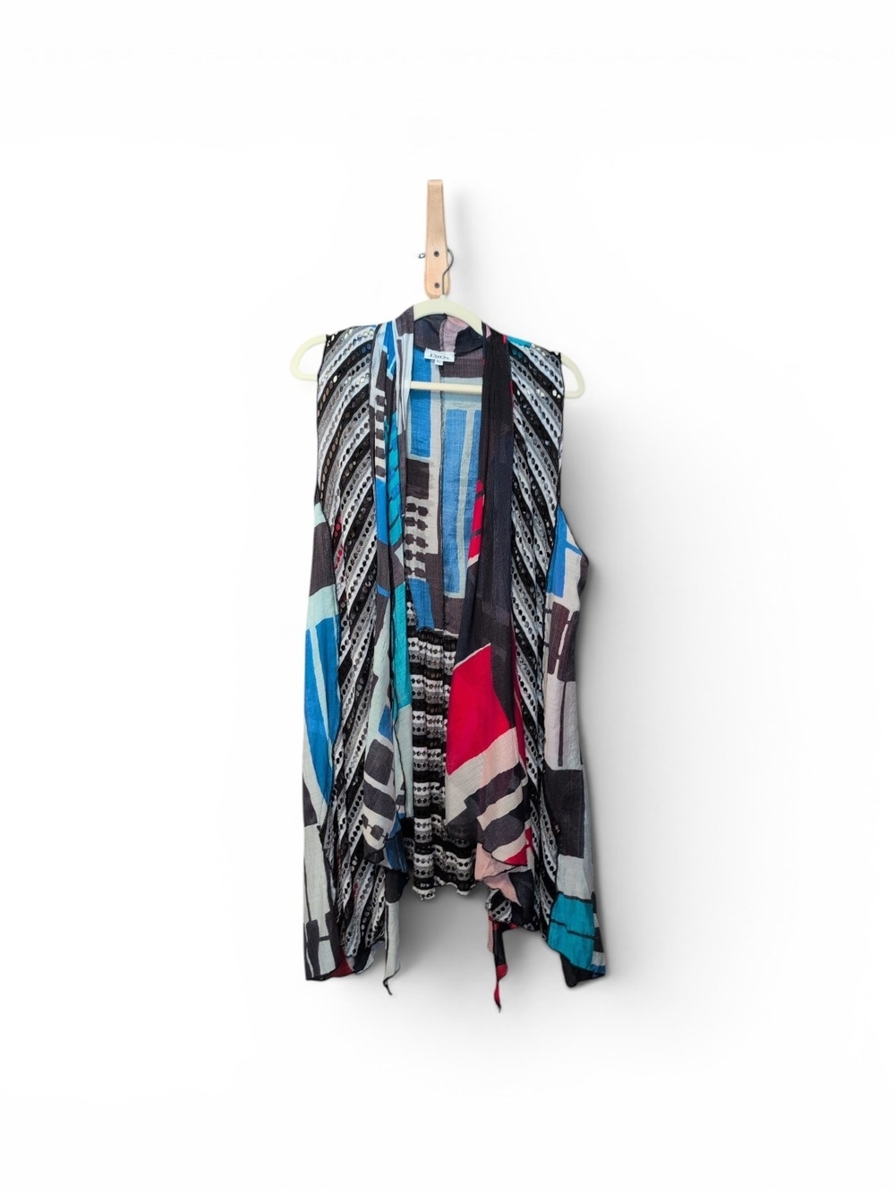 Sleeveless Geometric Print Open Tank Vest - Multicolor
